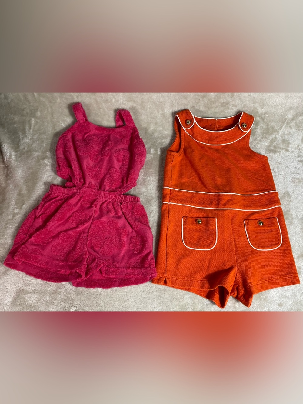 Janie and Jack Orange Romper and Vince Camuto Pink Floral Terry Romper Sz 2T